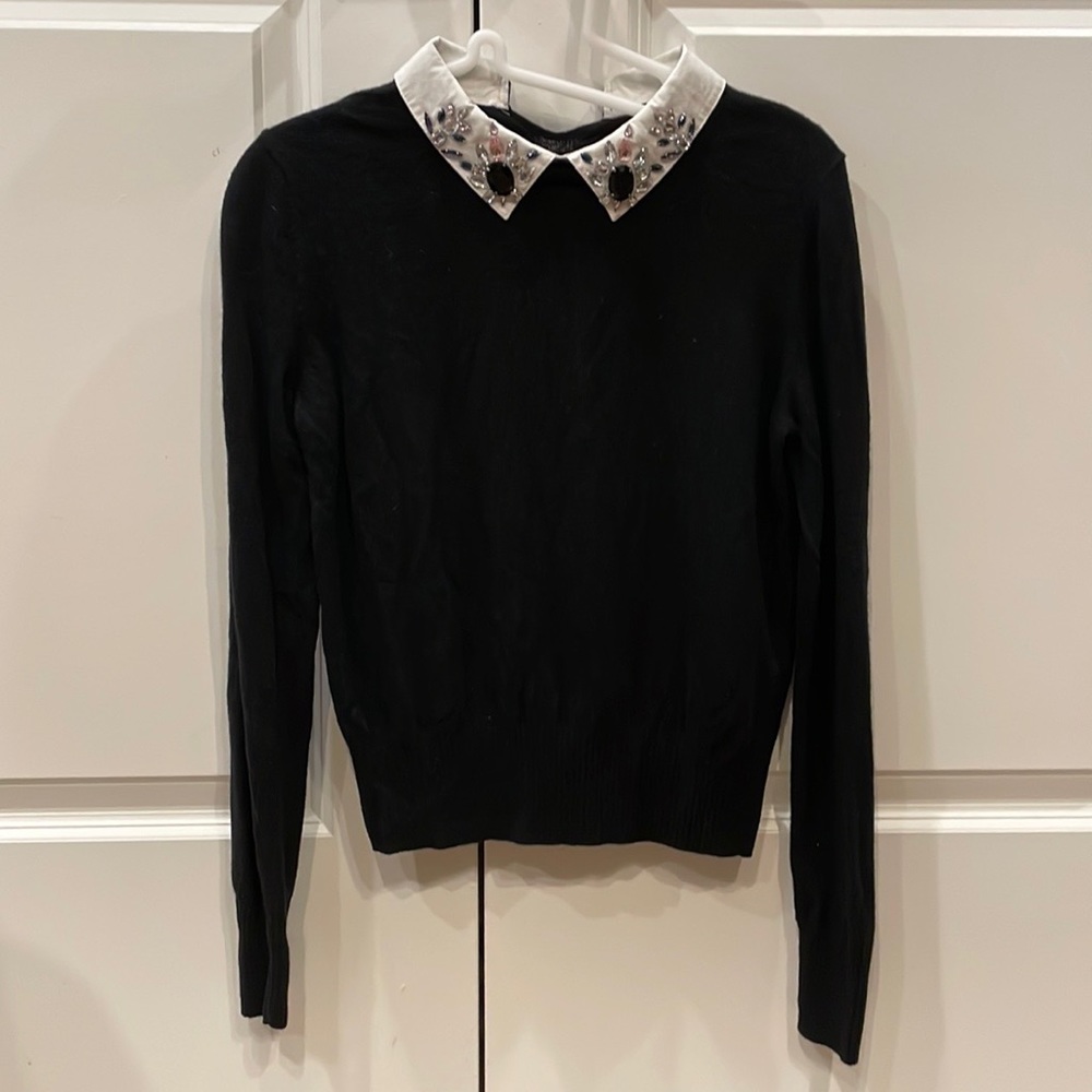 Maje black sweater with jeweled collar